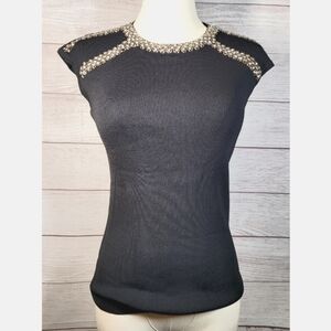 Women's Love Encounter Sweater Size S/M Black Knit Sliver Jeweled Sleeveless